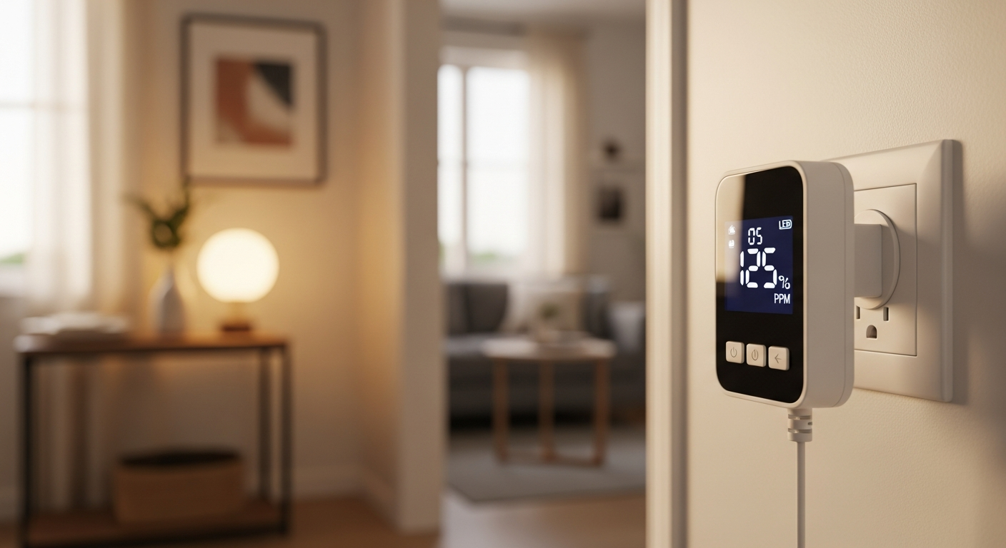 Plug-in carbon monoxide detector with digital PPM display in a home
