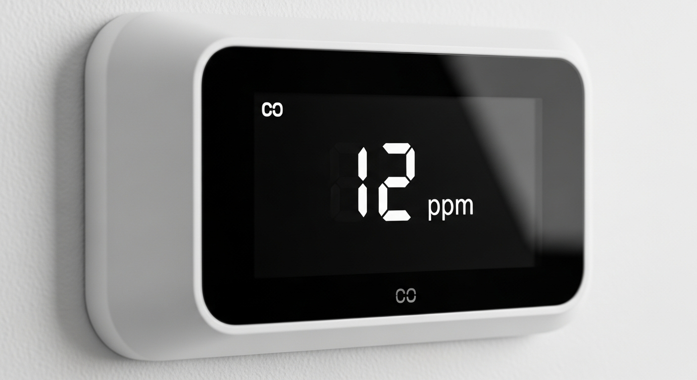 CO detector OLED display showing live PPM reading