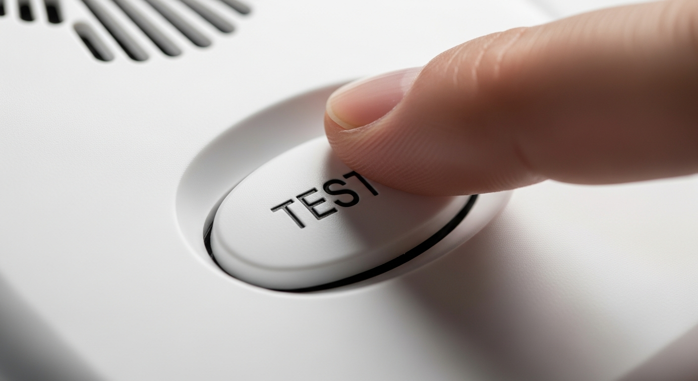 Person pressing the test button on a CO detector