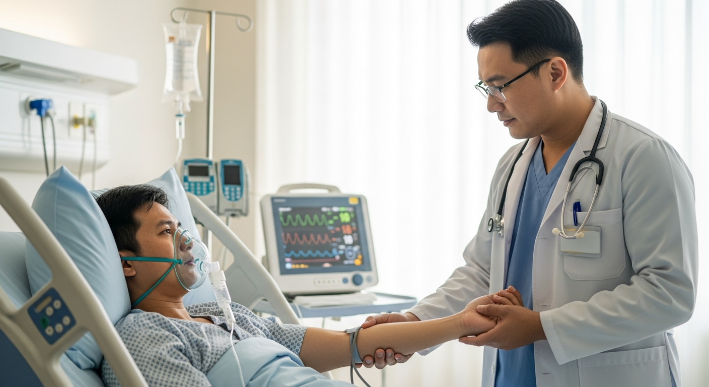 Hospital patient receiving oxygen treatment for CO poisoning