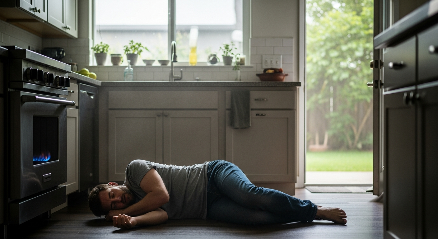Person collapsed unconscious from carbon monoxide poisoning — CO gives no warning