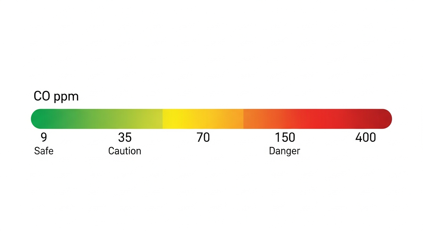CO PPM exposure level chart from safe to dangerous
